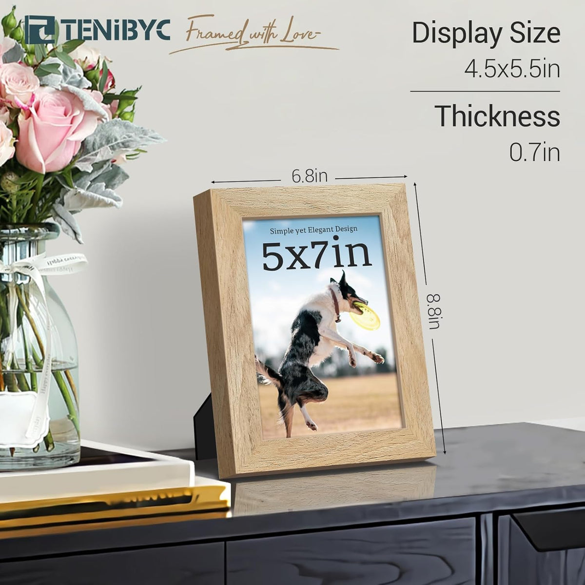 5x7 Picture Frame 4 Pack, Natural Solid Wood Photo Frame, HD Tempered Glass, Table Display or Wall