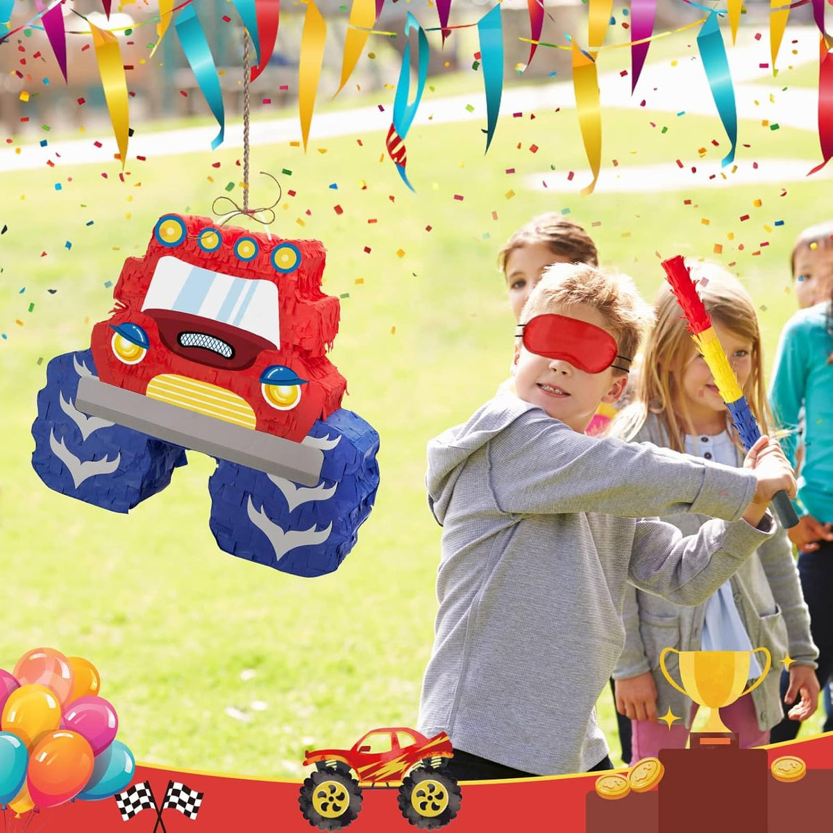 WERNNSAI Truck Piñata - Monster Truck Piñata Bundle with Blindfold and Bat for Boys Kids Piñata