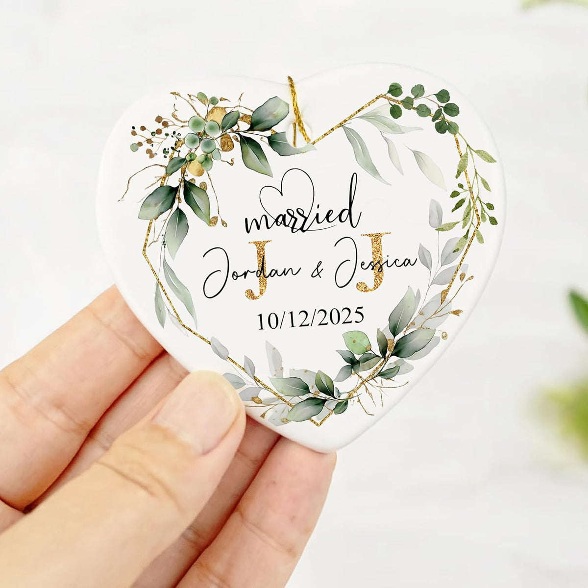 Love Signal Personalized Married Ceramic Ornament, Mr Mrs 2025 Ornaments Custom Name Date, Ornament