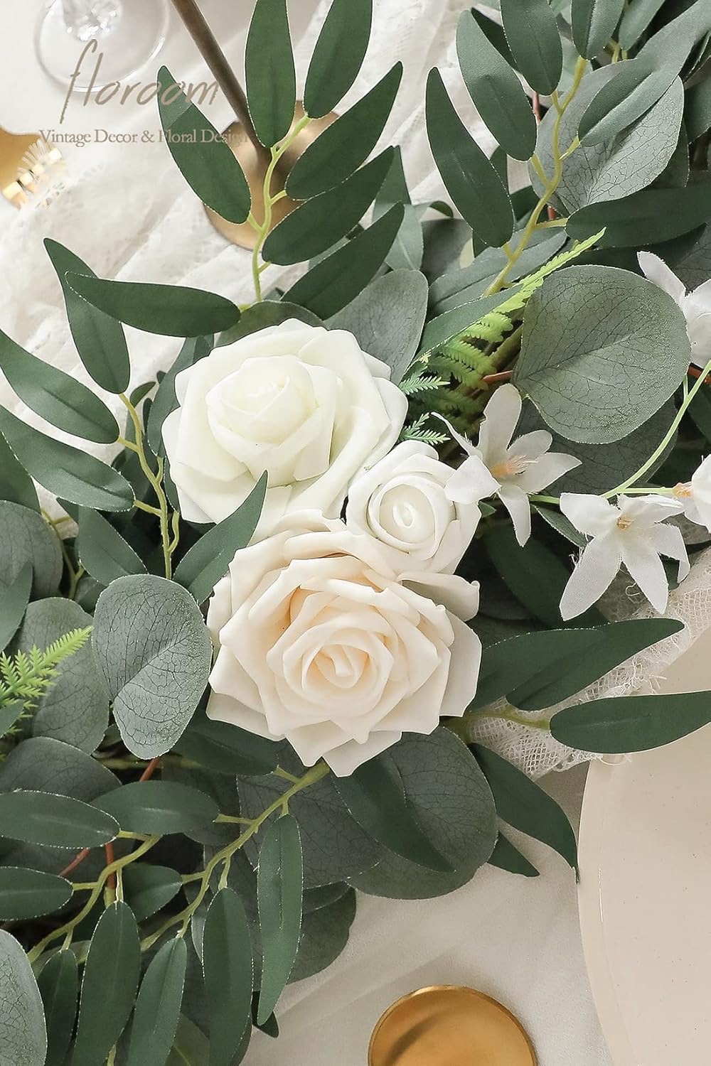 Floroom 6ft Artificial Eucalyptus Garland with Flowers Fake Greenery Faux Floral Vine Garland for