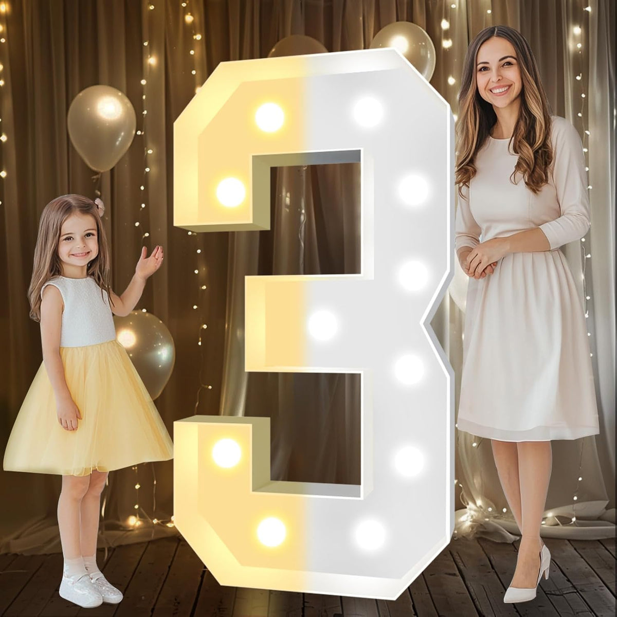Pooqla 4 FT Light Up Marquee Numbers, Cool White and Warm White LED Large Lighted Marquee Numbers