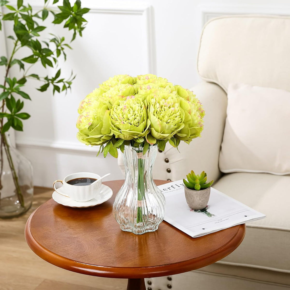 U'Artlines 10 Heads Artificial Peony Silk Flower Leaf Home Office Wedding Party Festival Bar Decor
