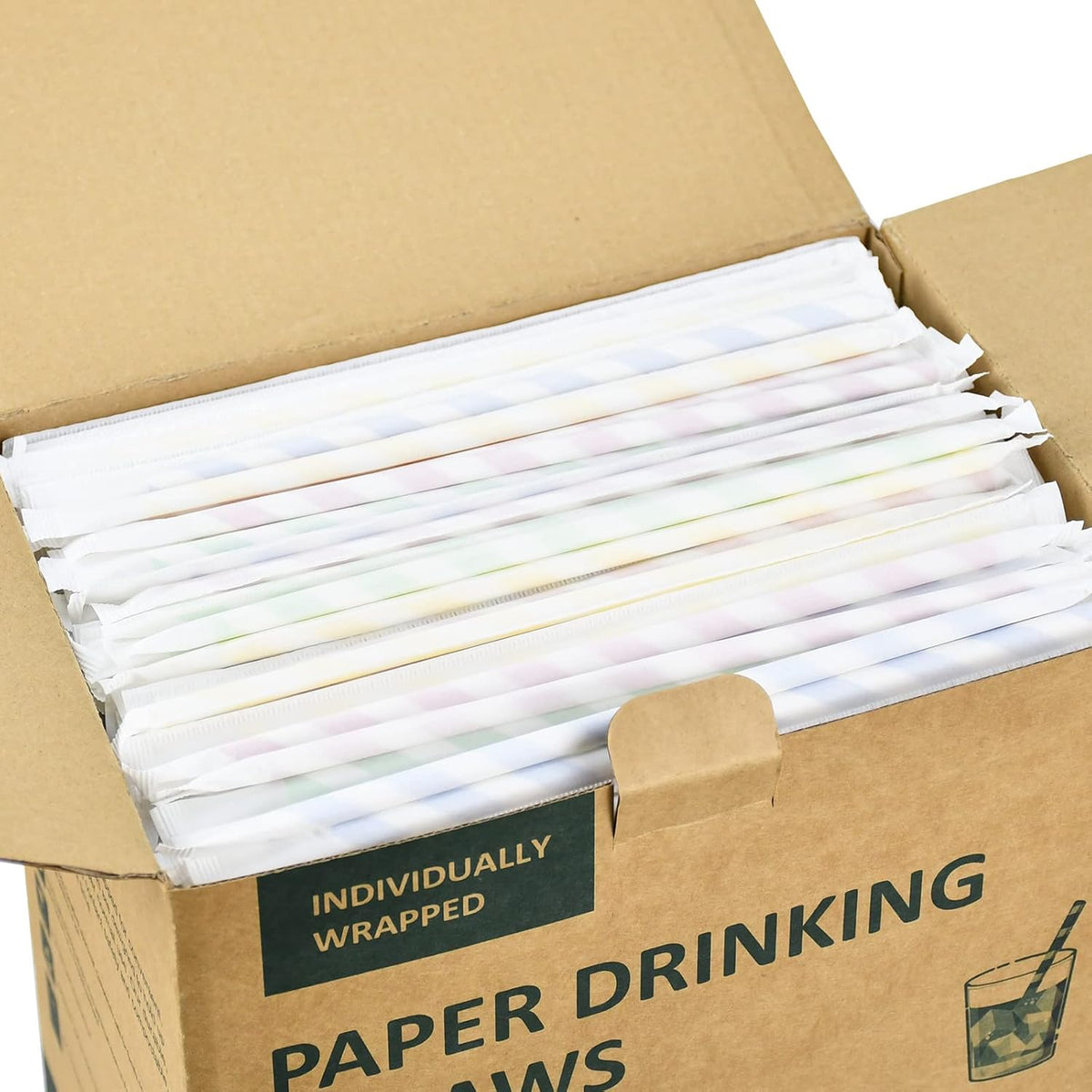 Disposable Paper Drinking Straws Bulk, Individually Wrapped - 7.75 Inch, Assorted Colors (Case of