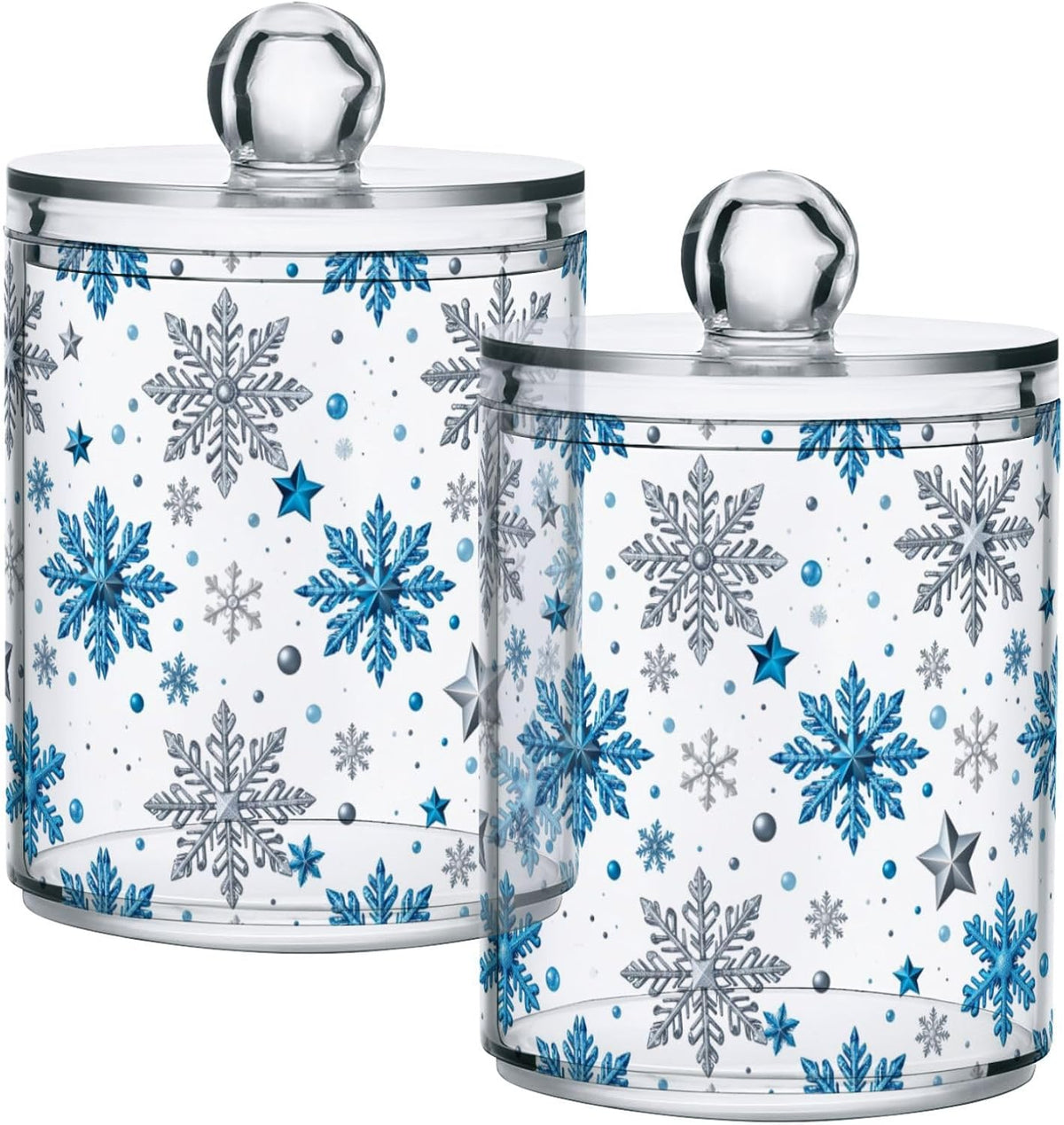 Gredecor Christmas Winter Qtip Holder Dispenser 2 Pack Silver Blue Glitter Snowflakes Bathroom