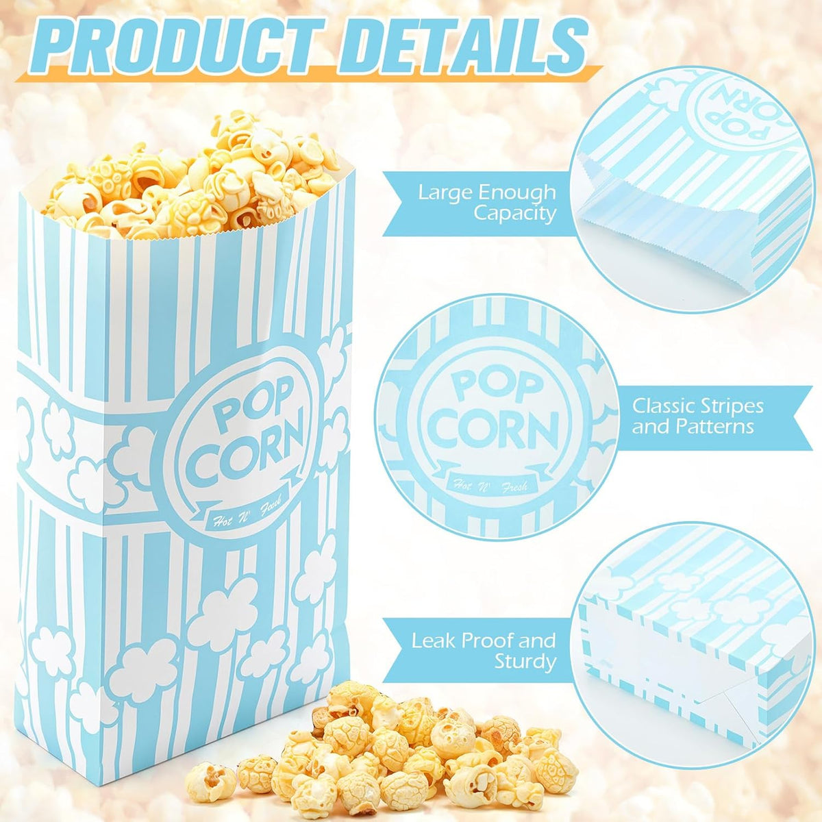 200 Pcs Paper Popcorn Bags Bulk 2 oz Large Flat Bottom Boxes Red and White Disposable Container