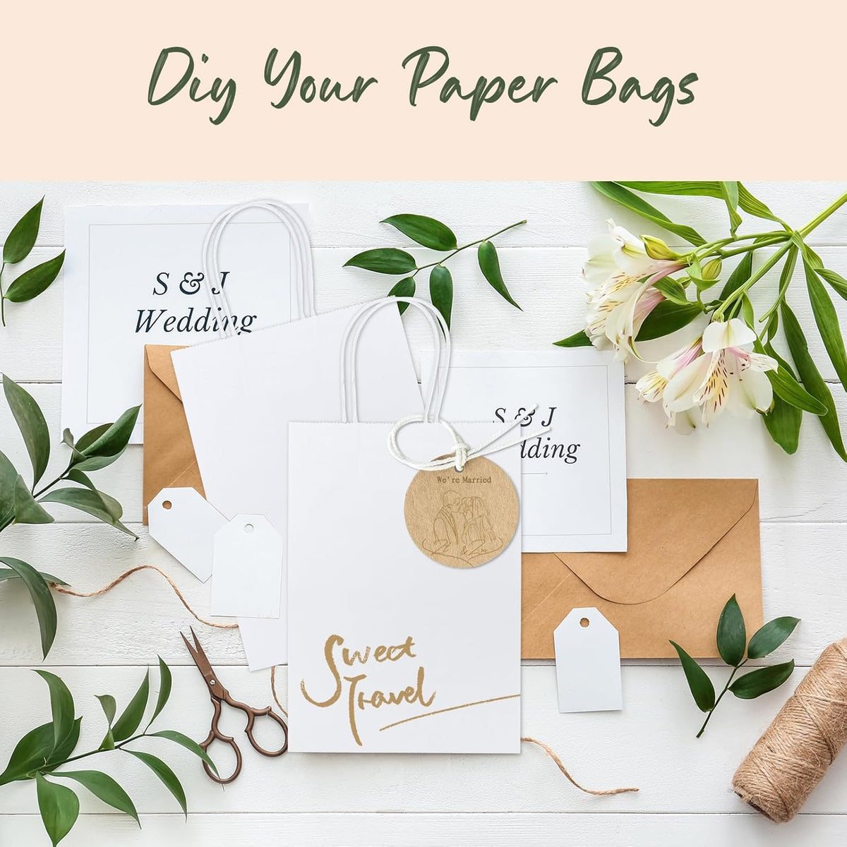 GSSUSA 50 Pcs White Kraft Paper Bags 5.25x3.75x8, Small Paper Bags with Handles for Shopping, Gift