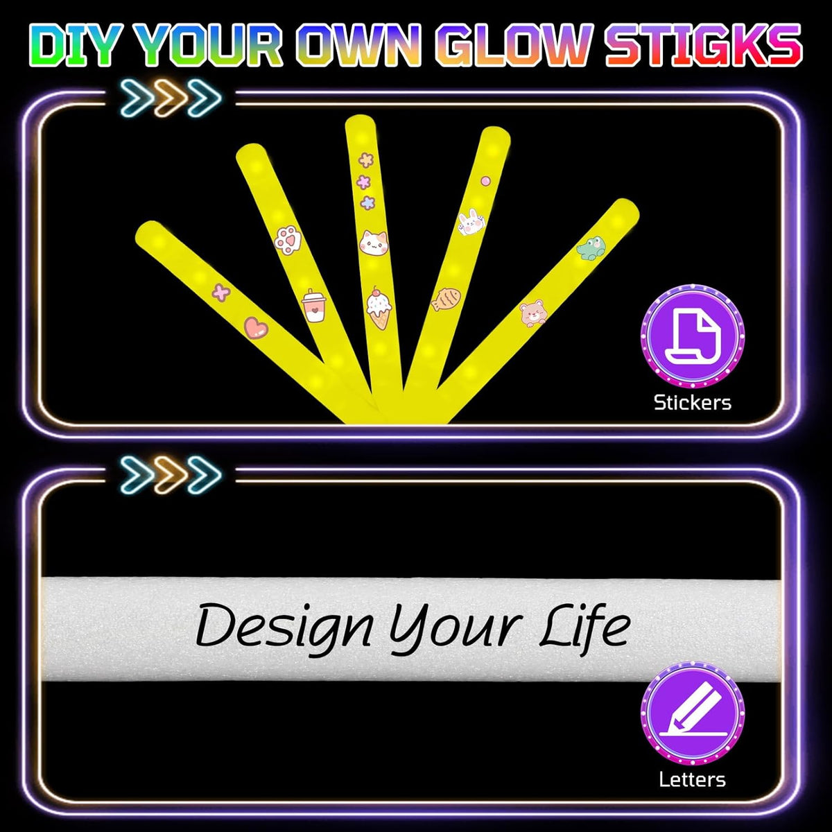 Foam Glow Sticks Bulk, 30 PCS Yellow Light Up Foam Sticks 3 Modes, Glow Party Supplies for