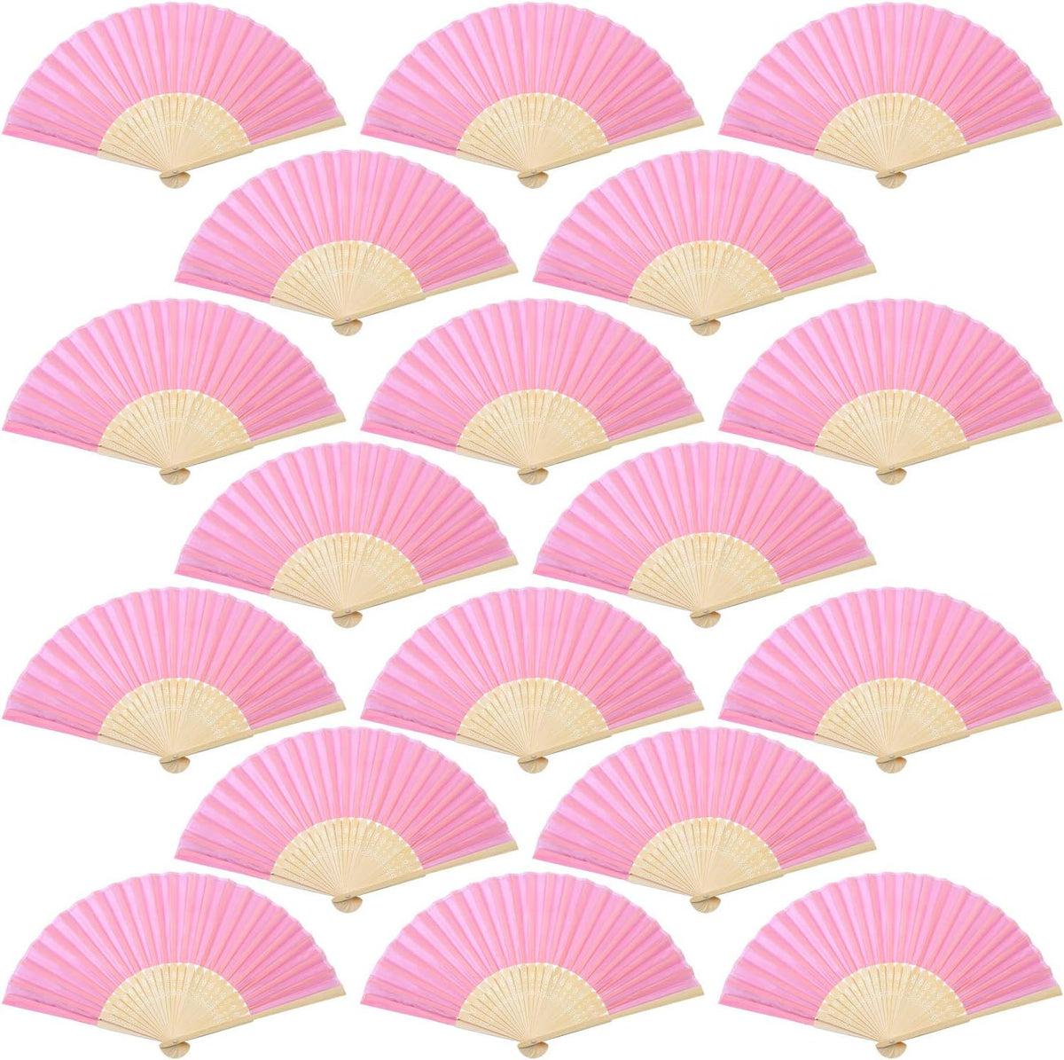 Aneco 18 Pieces Pink Handheld Cloth and Bamboo Folding Fans for Wedding Decoration, Church Gifts