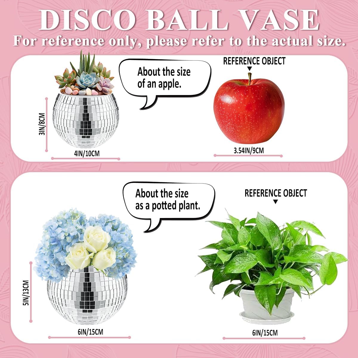 8 PCS Silver Disco Ball Vase,Glass Disco Ball Planter Candle Holder Vase Bulk Mirror Disco Ball