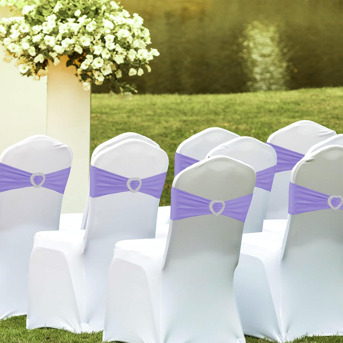 100PCS Spandex Chair Sashes Bows Universal Stretch Elastic Chair Cover Band Ties with Buckle Slider