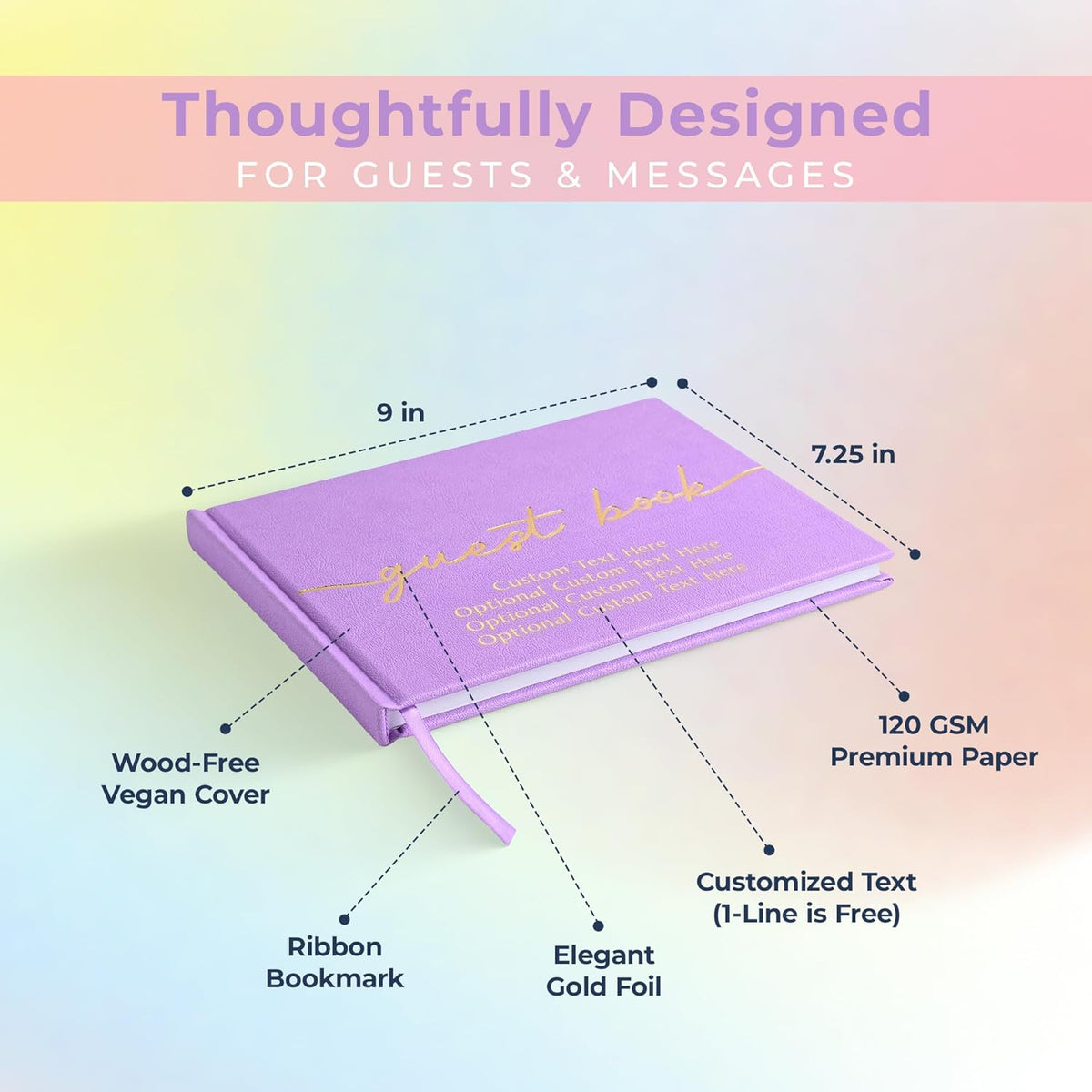 Promot Personalized Guestbook for Party (Lavender Purple) - 110 Lined Pages in Wood-Free Vegan