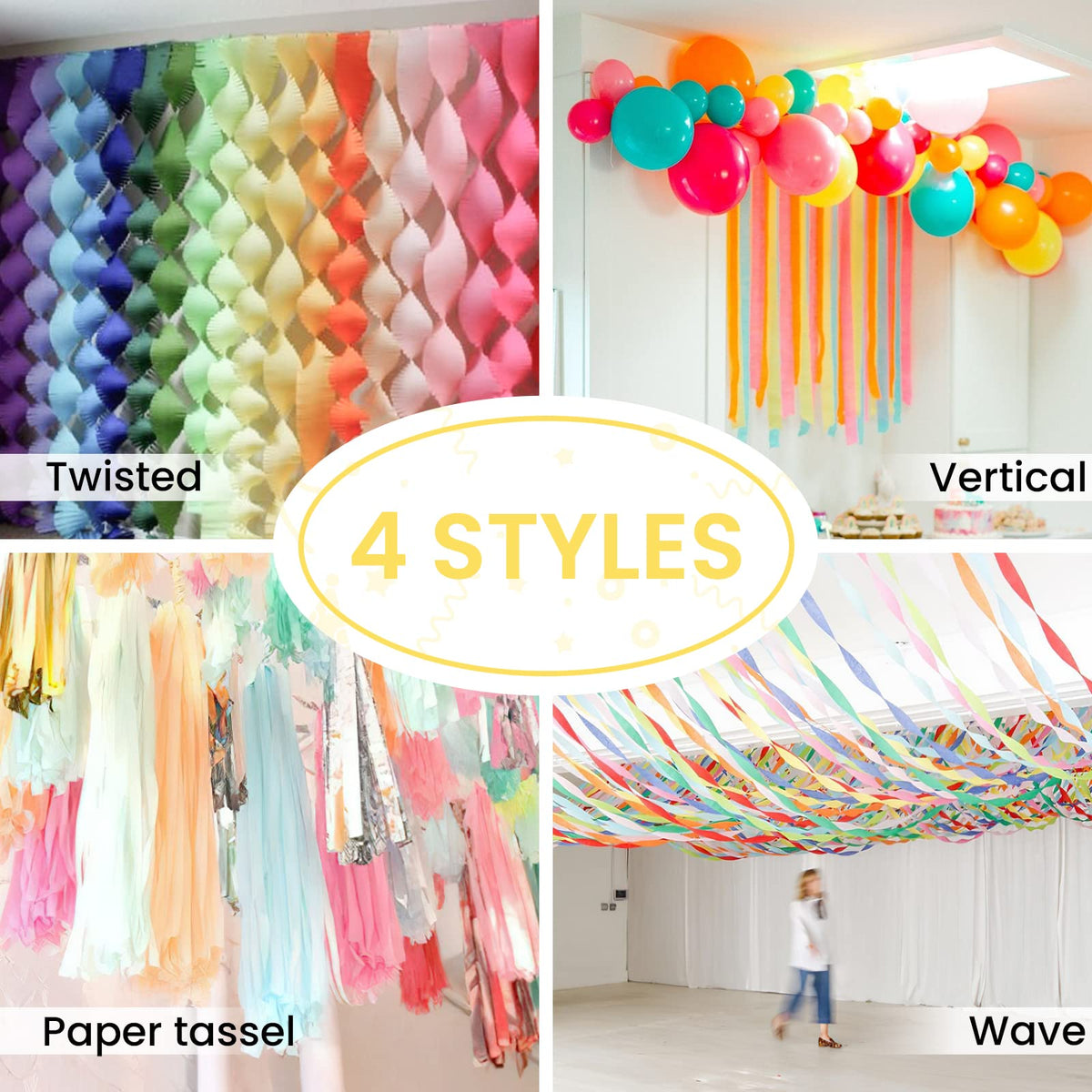 PartyWoo Pastel Crepe Paper Streamers 6 Rolls 492 FT Streamers