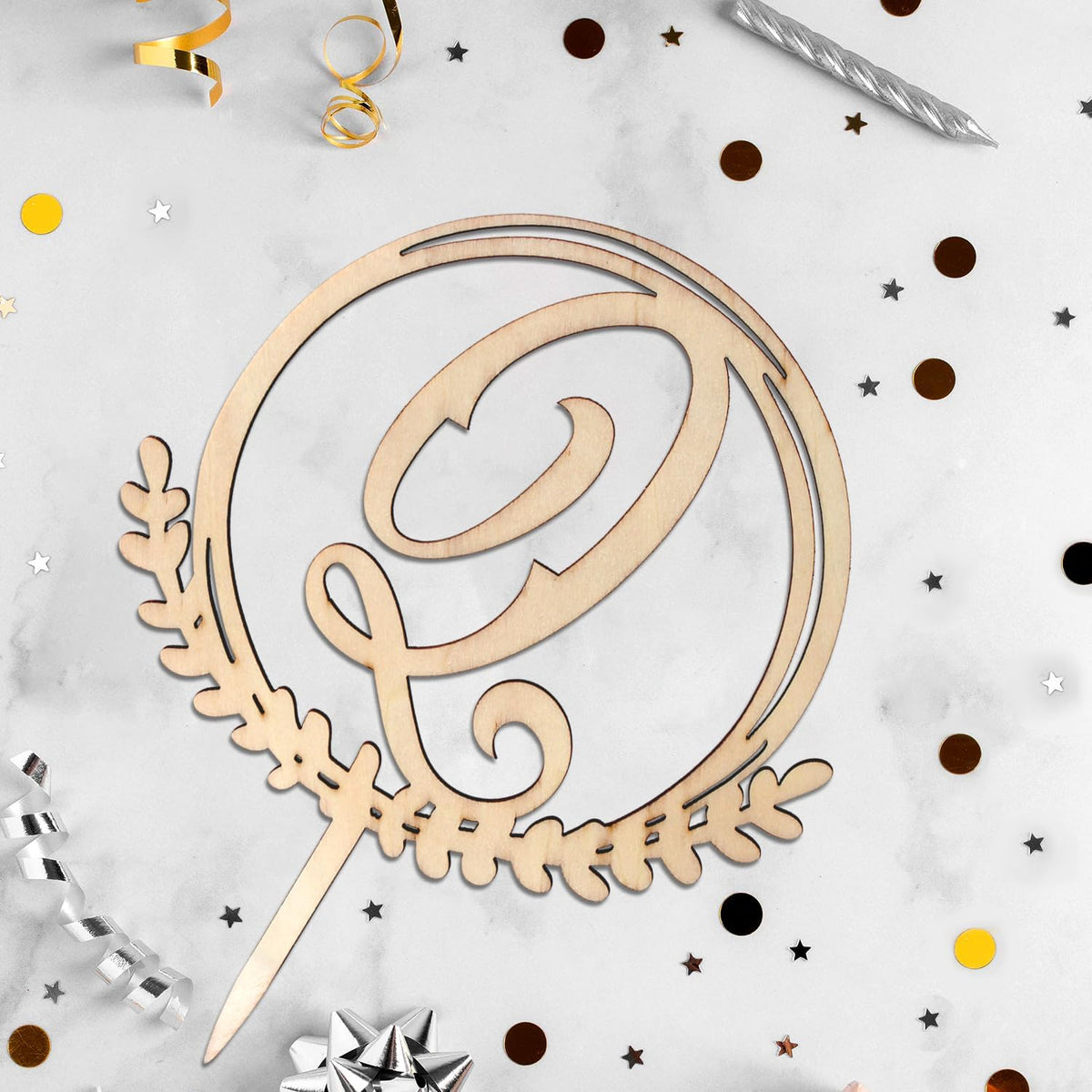 LINGTEER Personalized Inital Letter Q Wooden Cake Topper Perfect for Birthday Rustic Wedding