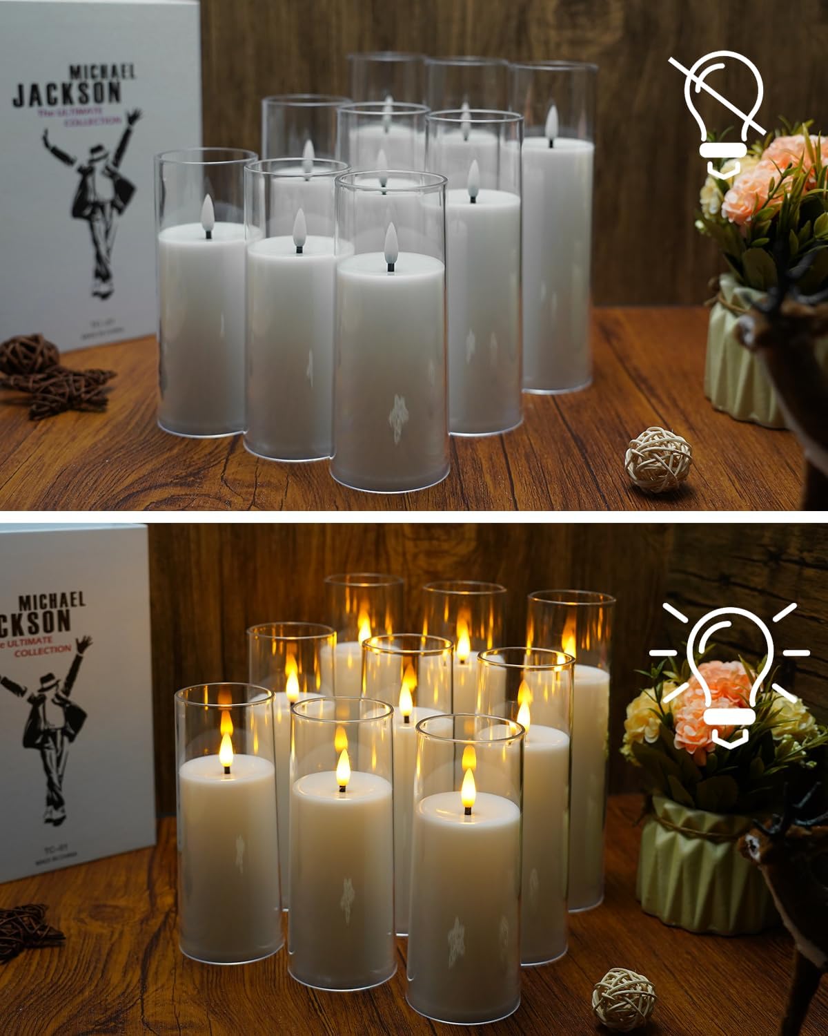 Flickering Flameless Candles Battery Operated with Remote and 2/4/6/8 H Timer Plexiglass Led Pillar