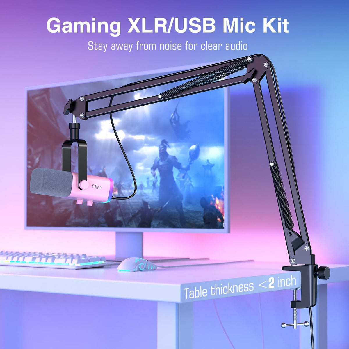 FIFINE XLR Gaming Microphone USB, PC Dynamic Microphone Kit for Vocal, Recording, Podcast