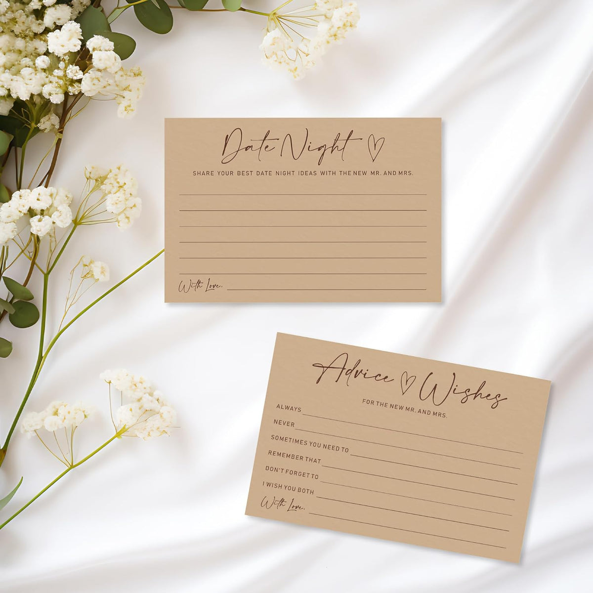Advice & Wishes Card Set - Minimalism Brown - 15 Advice & Wishes Cards & 15 Date Night Cards Cards