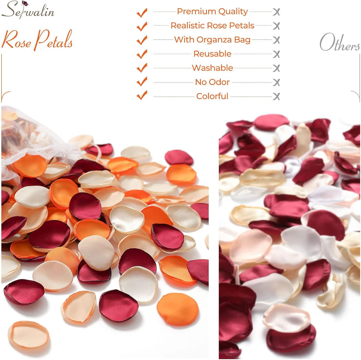 Serwalin 300Pcs Silk Rose Petals Flower Petals for Weddings Burgundy Gold White Petals Fake Orange