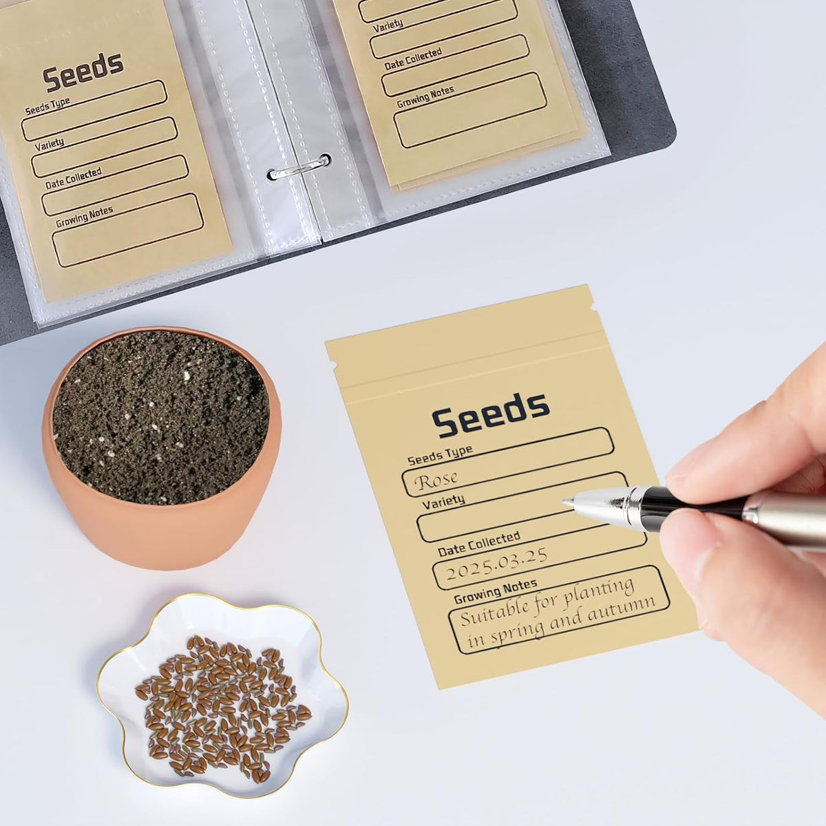coutnier Seed Organizer Binder with 50 PCS Resealable Seed Envelopes - 50 Storage Pockets, 3.5x5