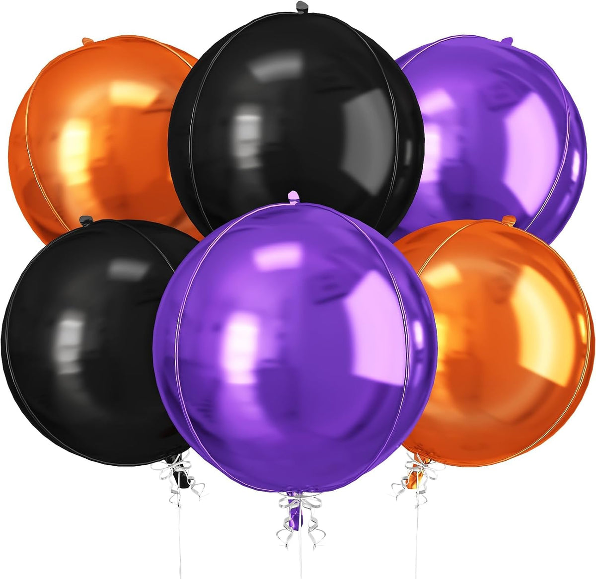 Black Orange Purple Halloween Foil Balloons, 6Pcs 4D Large Metallic Helium Balloon, 22Inch Big
