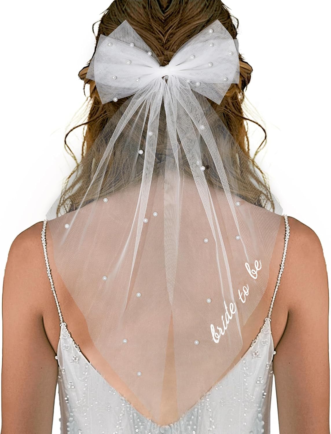 Bride to Be Bridal Wedding Veils Bachelorette Party Accessories Pearl Hair Bow Veil for Women and