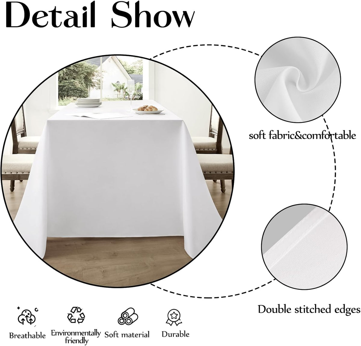 Rectangle Tablecloths 90x132 Inch 8 Pack White Tablecloth Washable Decorative Linen Polyester Table