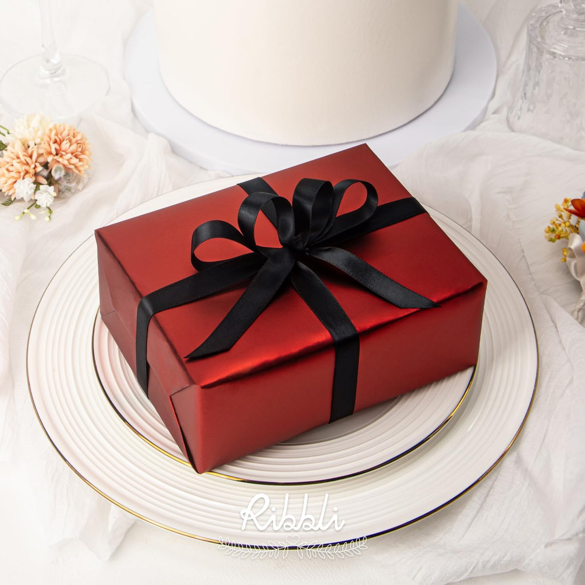Ribbli Double Faced Black Satin Ribbon,1/2” x Continuous 25 Yards,Use for Bows Bouquet,Gift