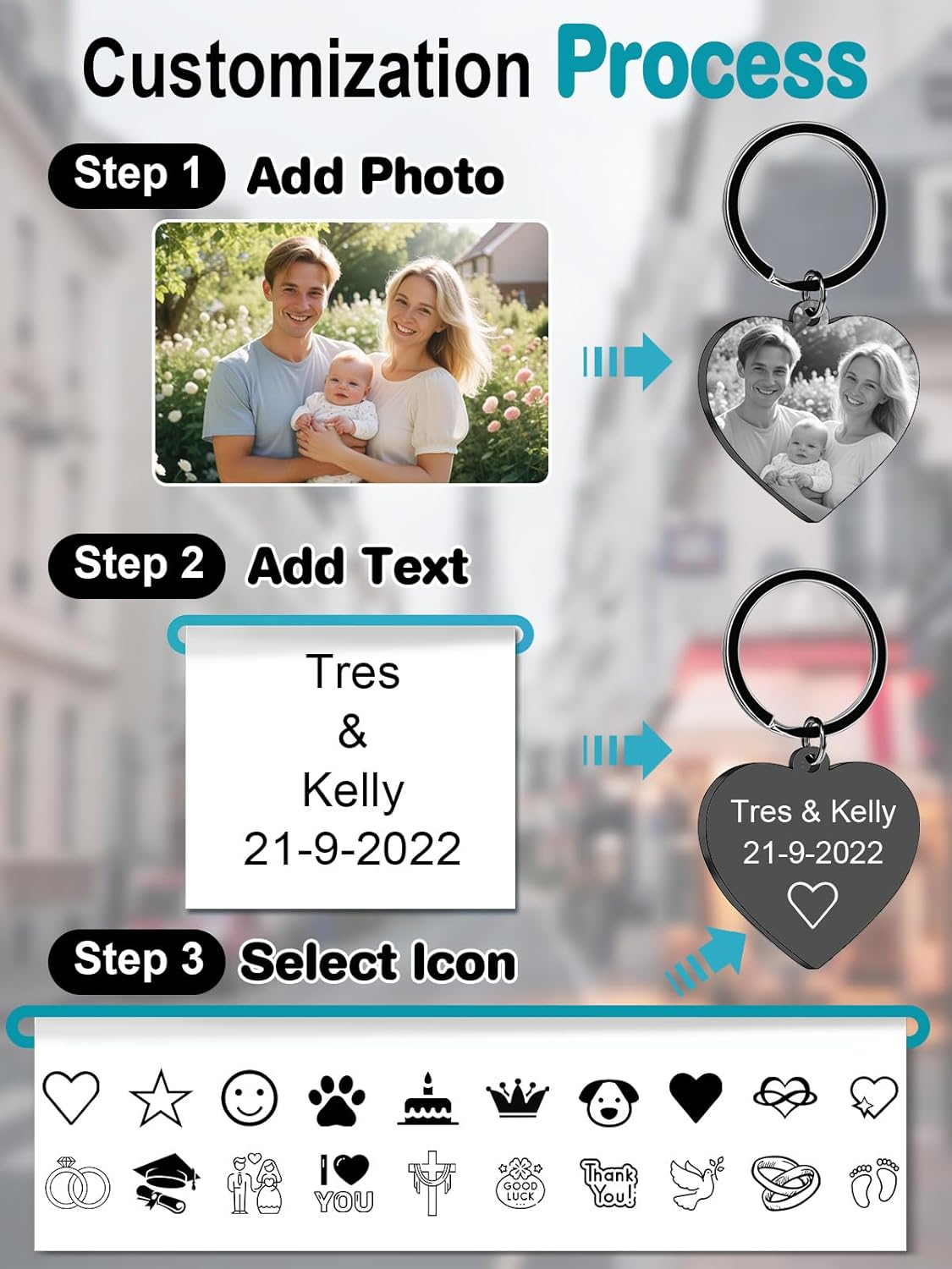 Custom Keychain with Picture - Personalized Photo LOGO Text Customized Key Chain for Boyfriend Dad