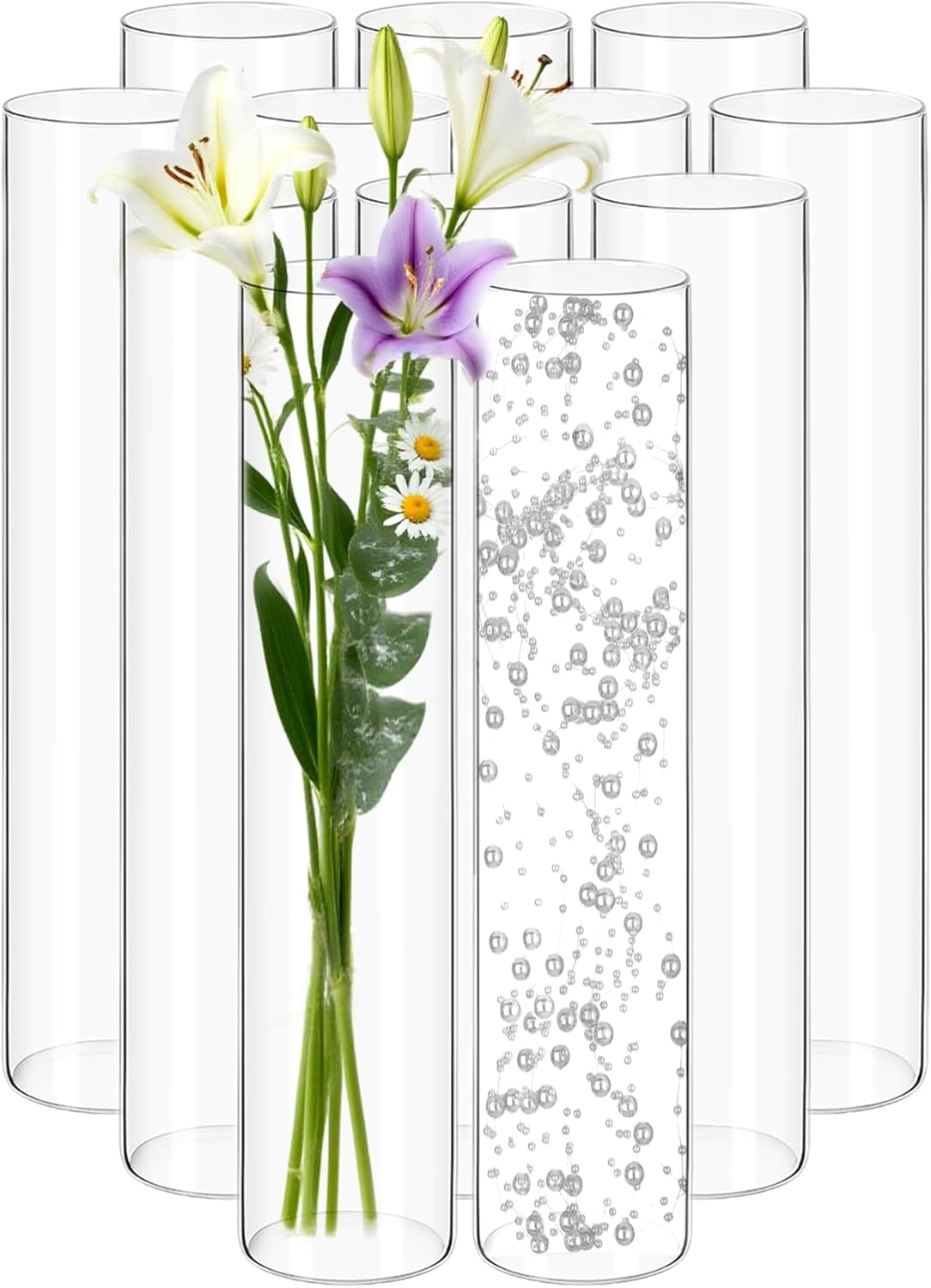 12Pack Glass Cylinder Vases for Centerpieces - 16 Inch Tall Flower Vase for Wedding Decorations