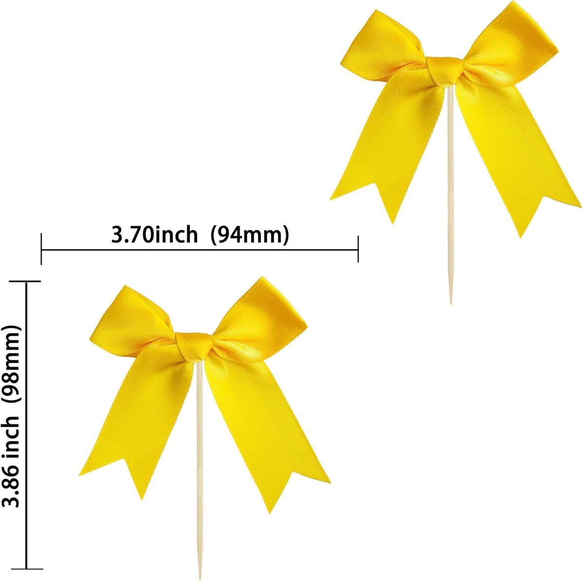 Ephlyn 24Pcs Yellow Bow Cupcake Toppers Bow Cake Topper Birthday Decorations Mini Bowknot Cupcake