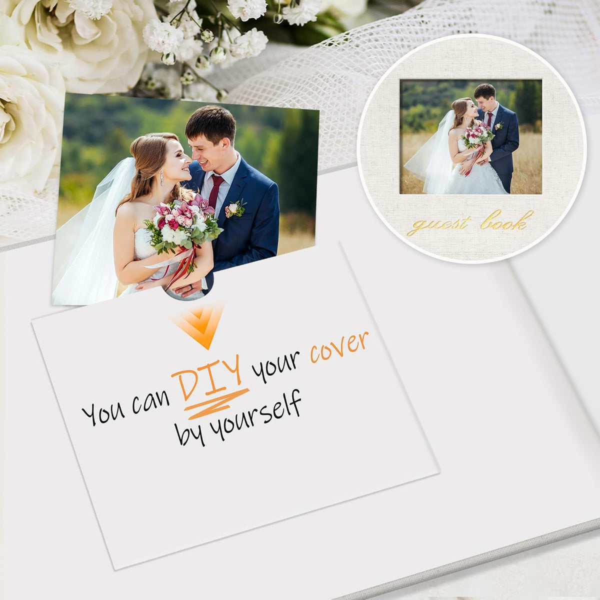 SUNEE Wedding Guest Book - Polaroid Guest Book Weddings Reception, Linen Cover 7" x 9" Guest Book