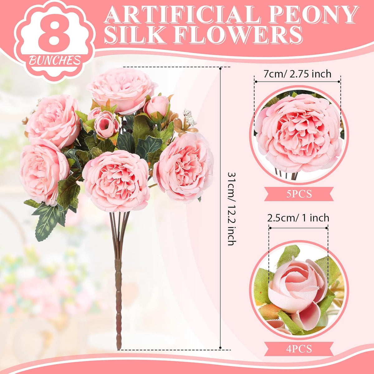 8 Bundles Artificial Peonies Flowers Boho Faux Flowers Arrangements Artificial Centerpiece Spring