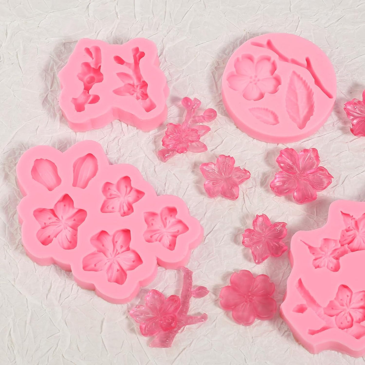 4 Pcs Plum Blossom Fondant Molds, Flower Chocolate Silicone Mold, for Wedding Cake Decoration