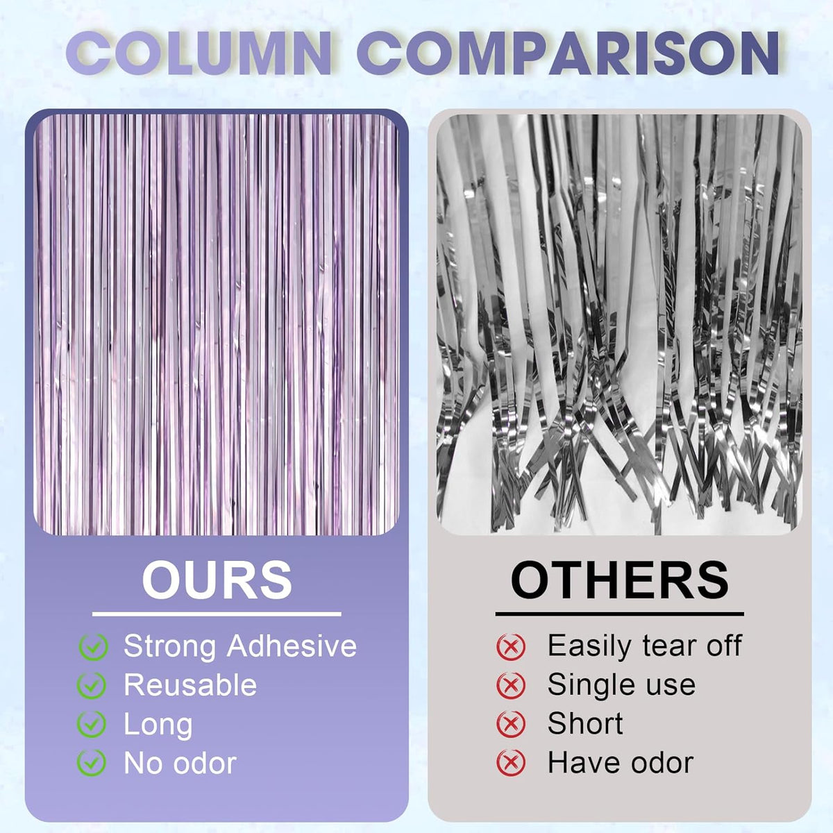 2 Pack Light Purple Foil Fringe Backdrop Curtains, Tinsel Streamers Party Decorations, Fringe
