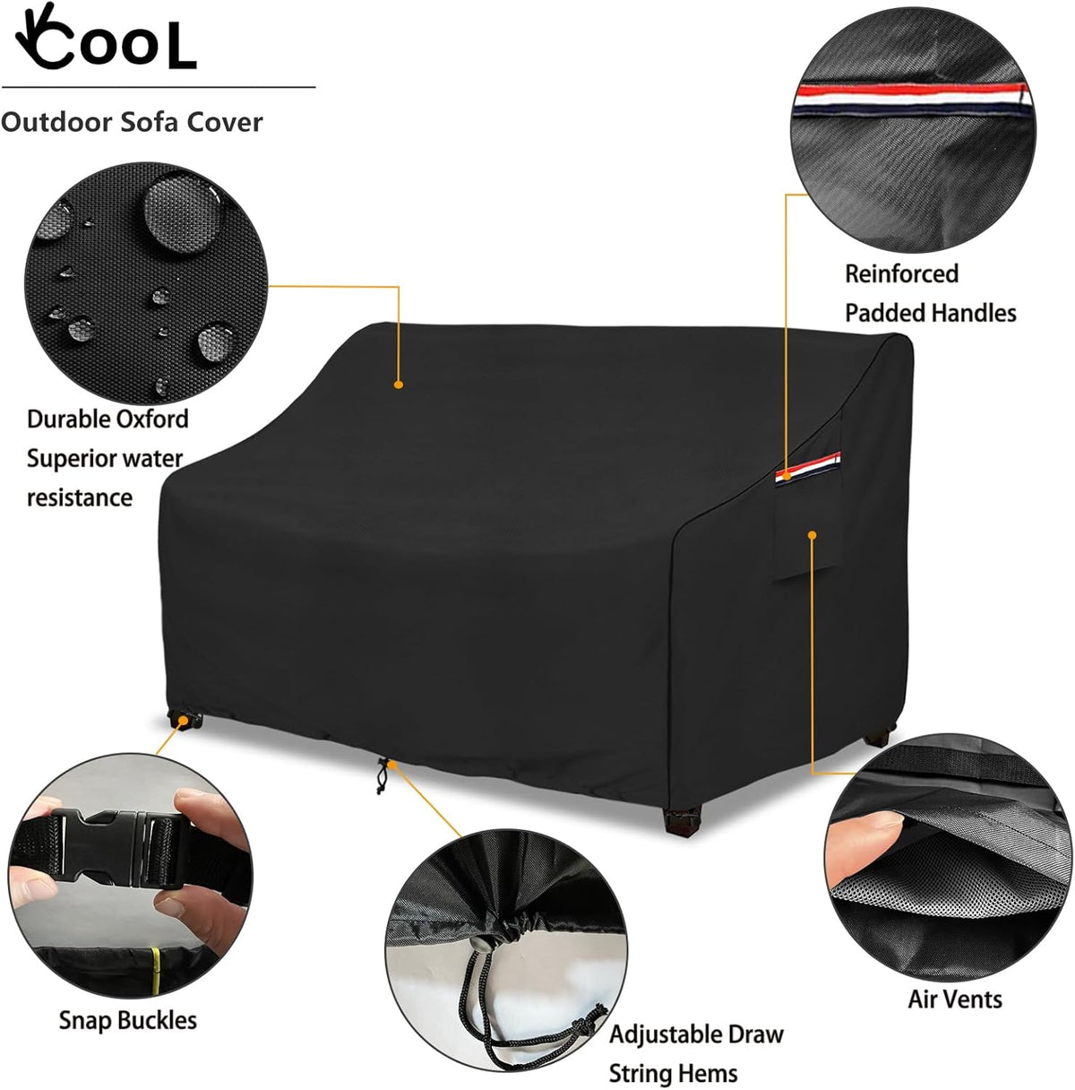 okcool Heavy Duty Patio Sofa Cover, 100% Waterproof 2-Seater Outdoor Sofa Cover Fits up to 58W x