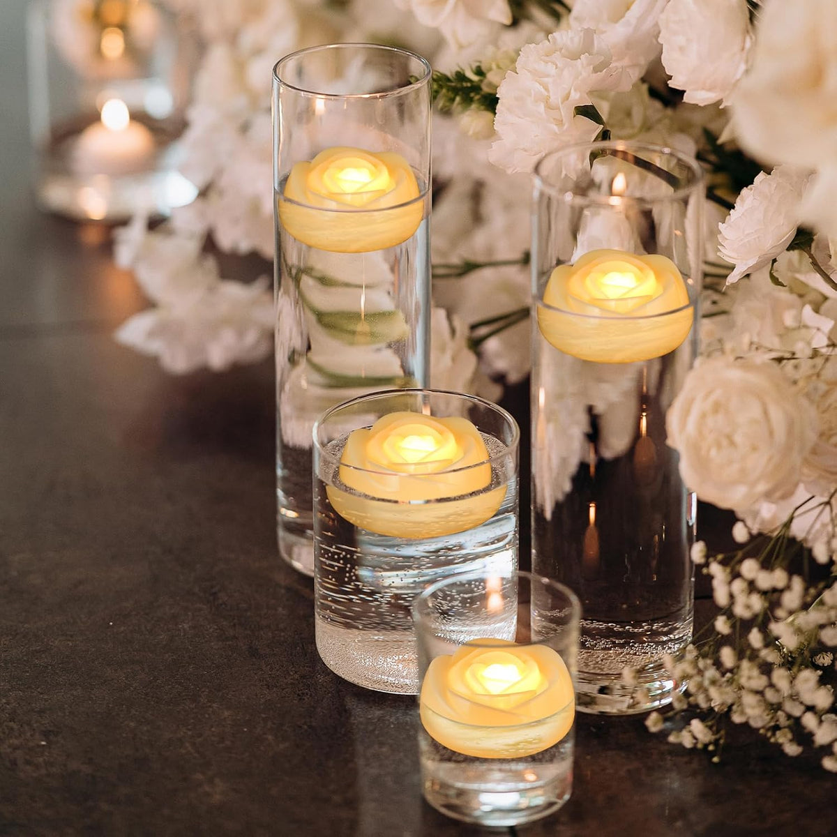 Enido Flameless LED Floating Candles Battery Operated Waterproof Outdoor Plastic Tealights Pack of
