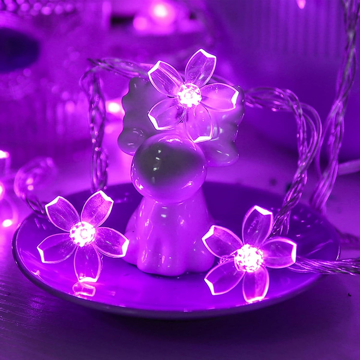 Cute Flower String Lights, USB & Battery Lighted Decorative Fairy Cherry Blossom Indoor Bedroom