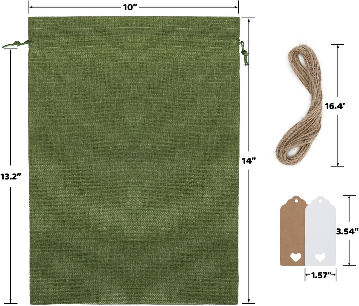 Tapleap Burlap Bags with Drawstring - 10Pcs 10x14 Green Gift Sacks for Wrapping Halloween Favors