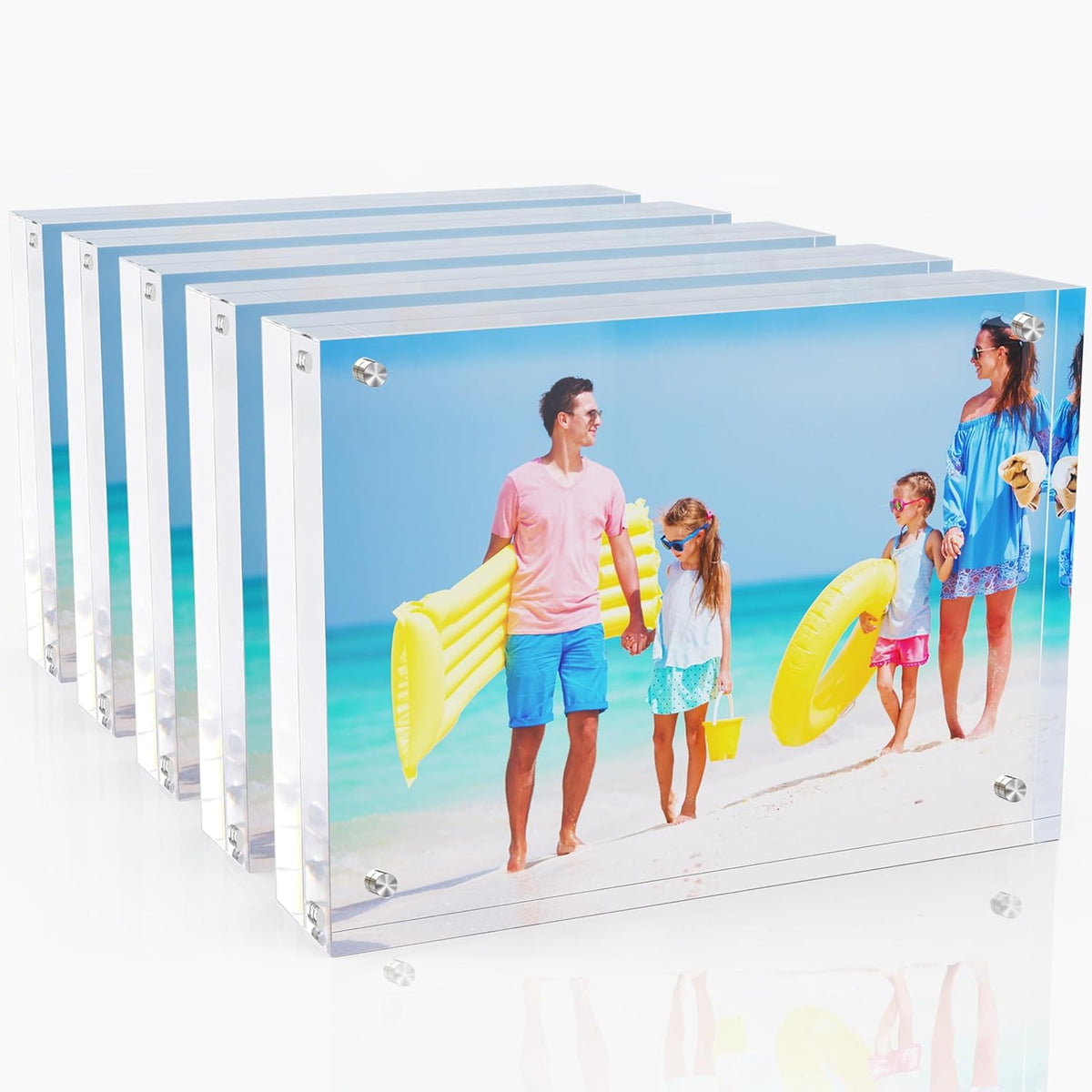 4x6 Inches Acrylic Picture Frames 5 Pack, Double Sided Magnetic Photo Frames,Free Standing on Desk