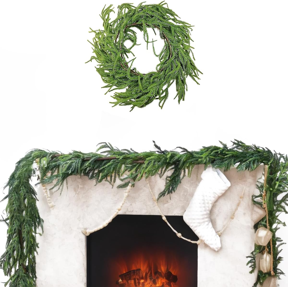 NSBELL 6 Ft Artificial Norfolk Pine Garlands, Real Touch Winter Pine Garland, Green Artificial
