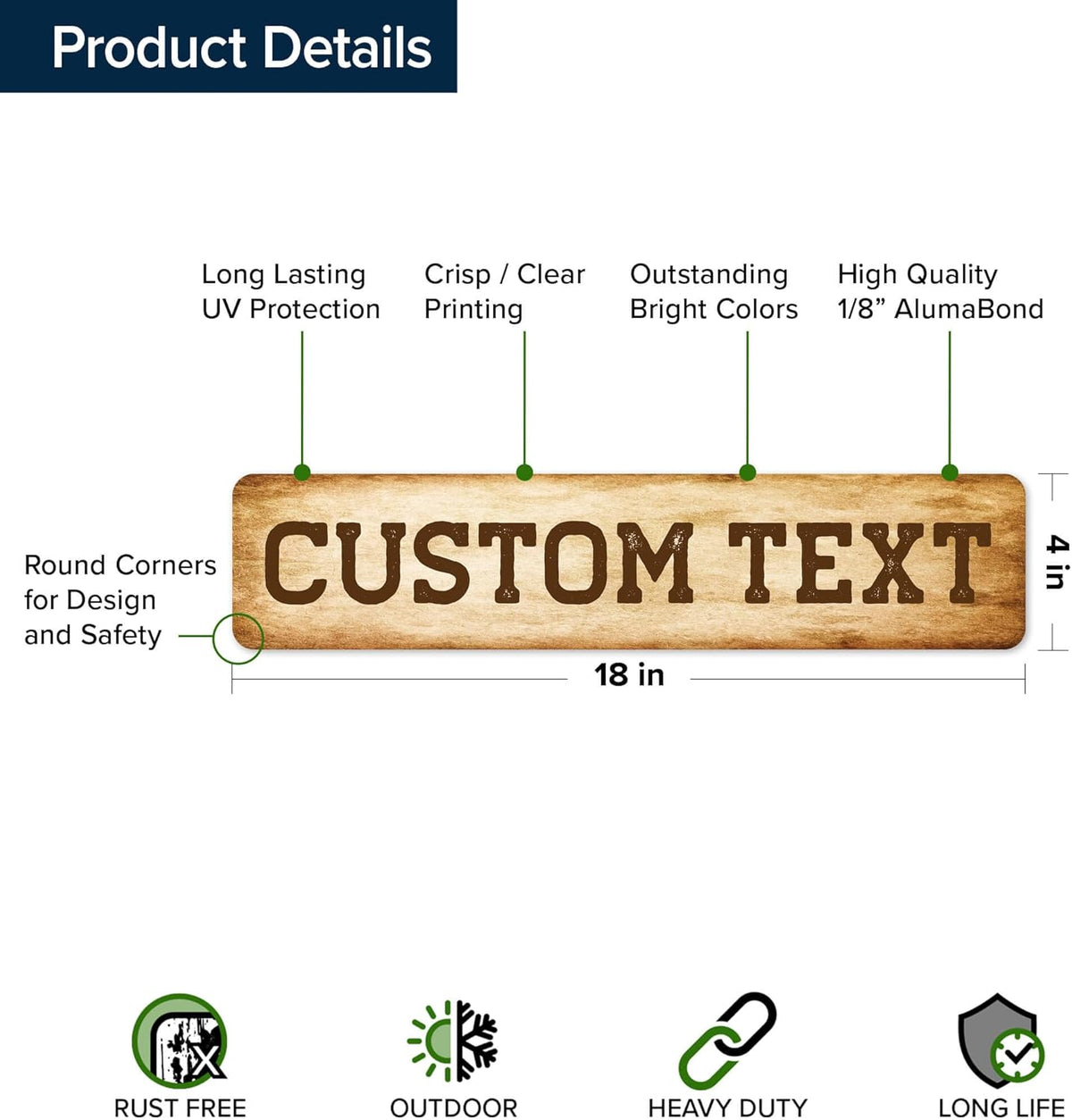 Custom Sign, Custom Street Sign, 11 Font Colors, 13 Font Styles, 4 Hole Options, 22 Sizes, 4x18