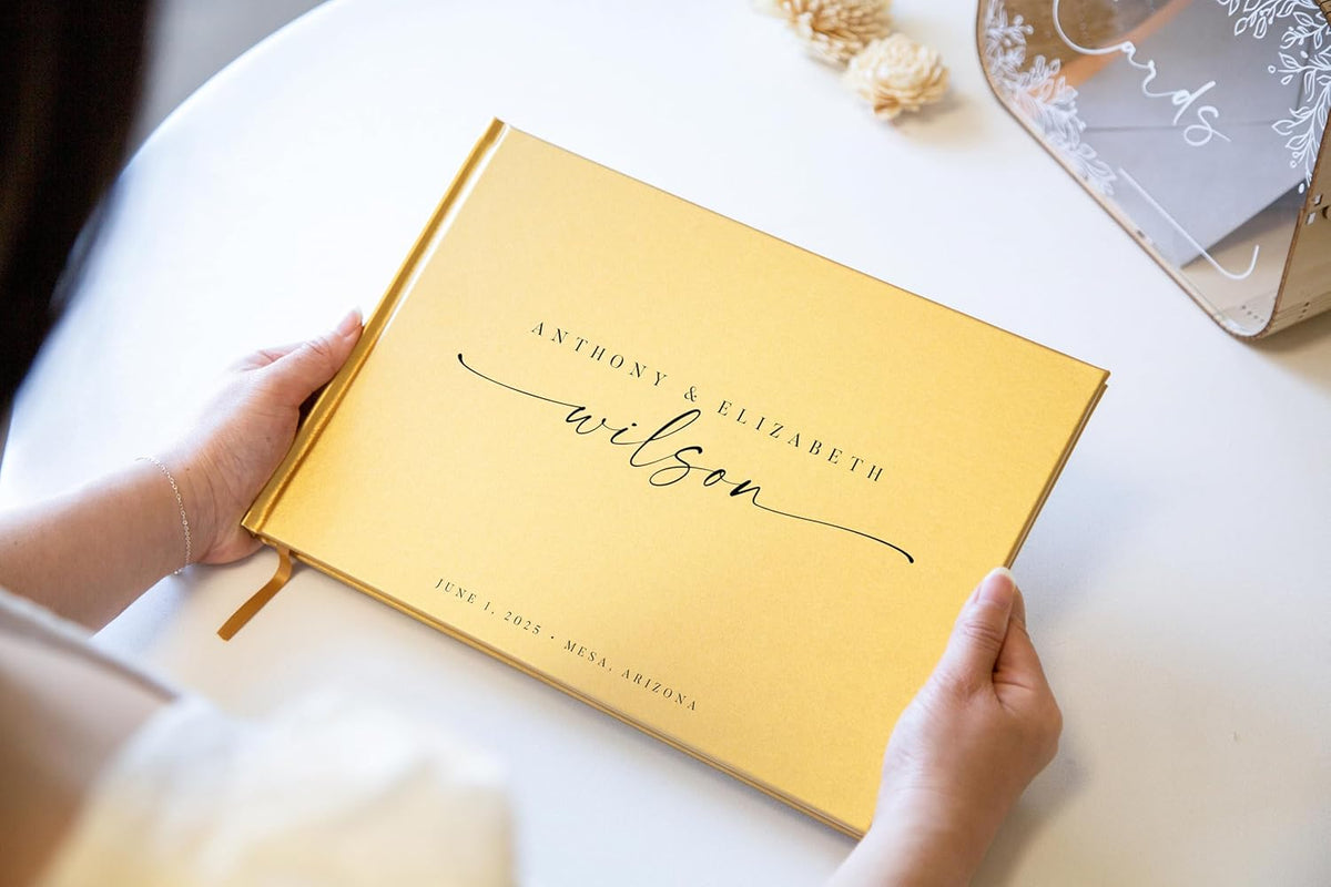 Personalized Guest Book - 11.5" x 8.5" Custom Bride & Groom Names with Bookmark and Hard Cover 140