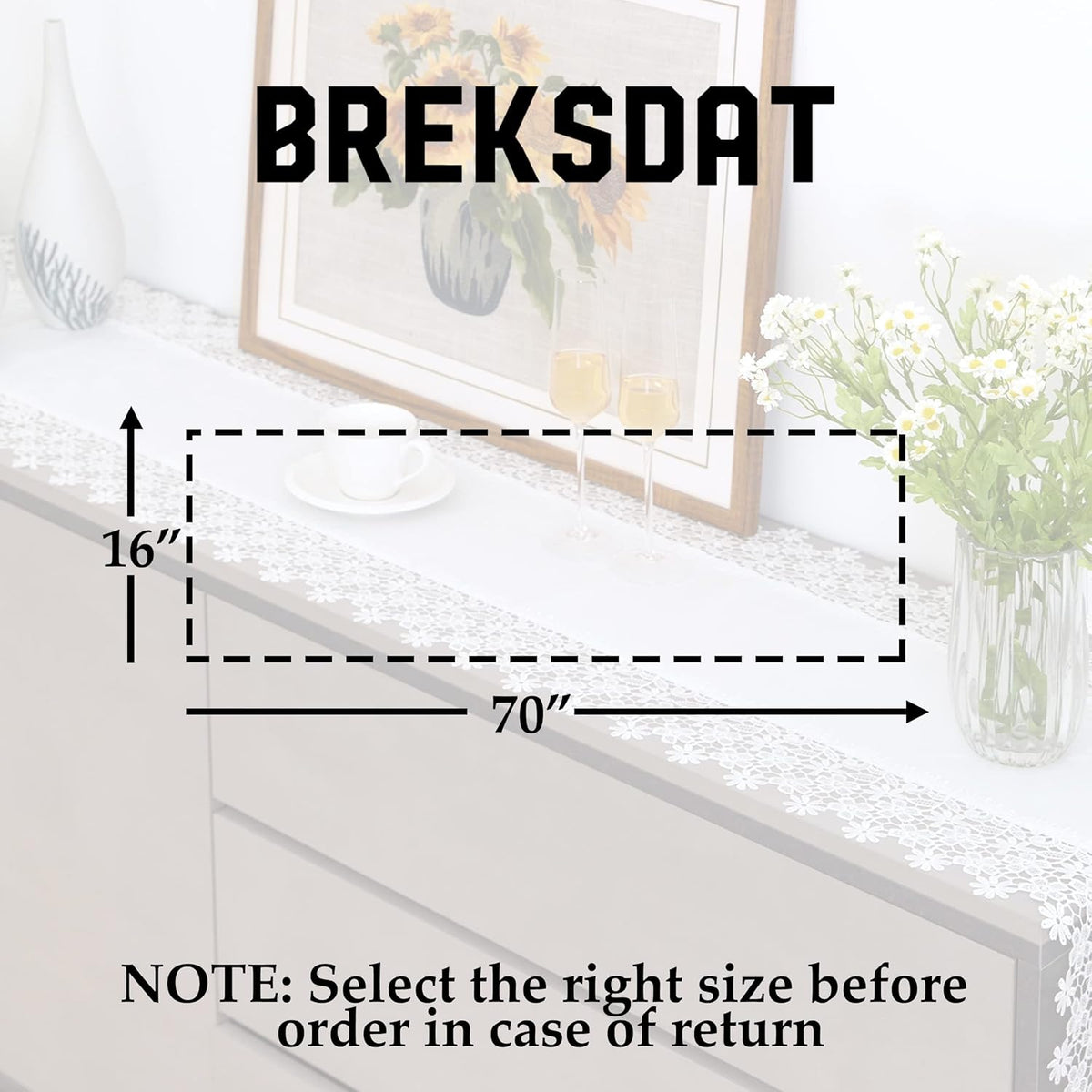 White lace Premium Rectangle Farmhouse Table Runner Waterproof OilProof SpillProof AntiShrink Soft