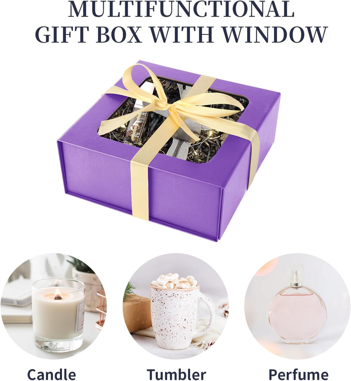 TIACABO Purple Gift Box with Window,7.5"x7.5"x3.1" Bridesmaid Boxe for Gifts Giving,Birthday Gift