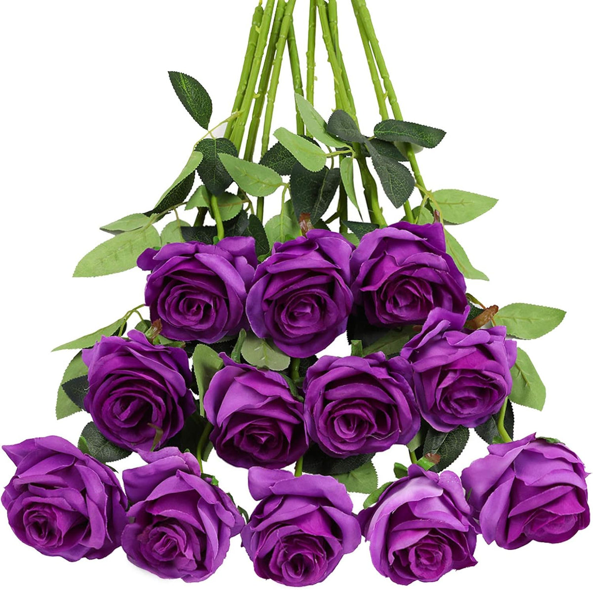 Tifuly Purple Roses Artificial Flowers - 12 pcs Realistic Single Long Stem Fake Silk Roses Bouquet
