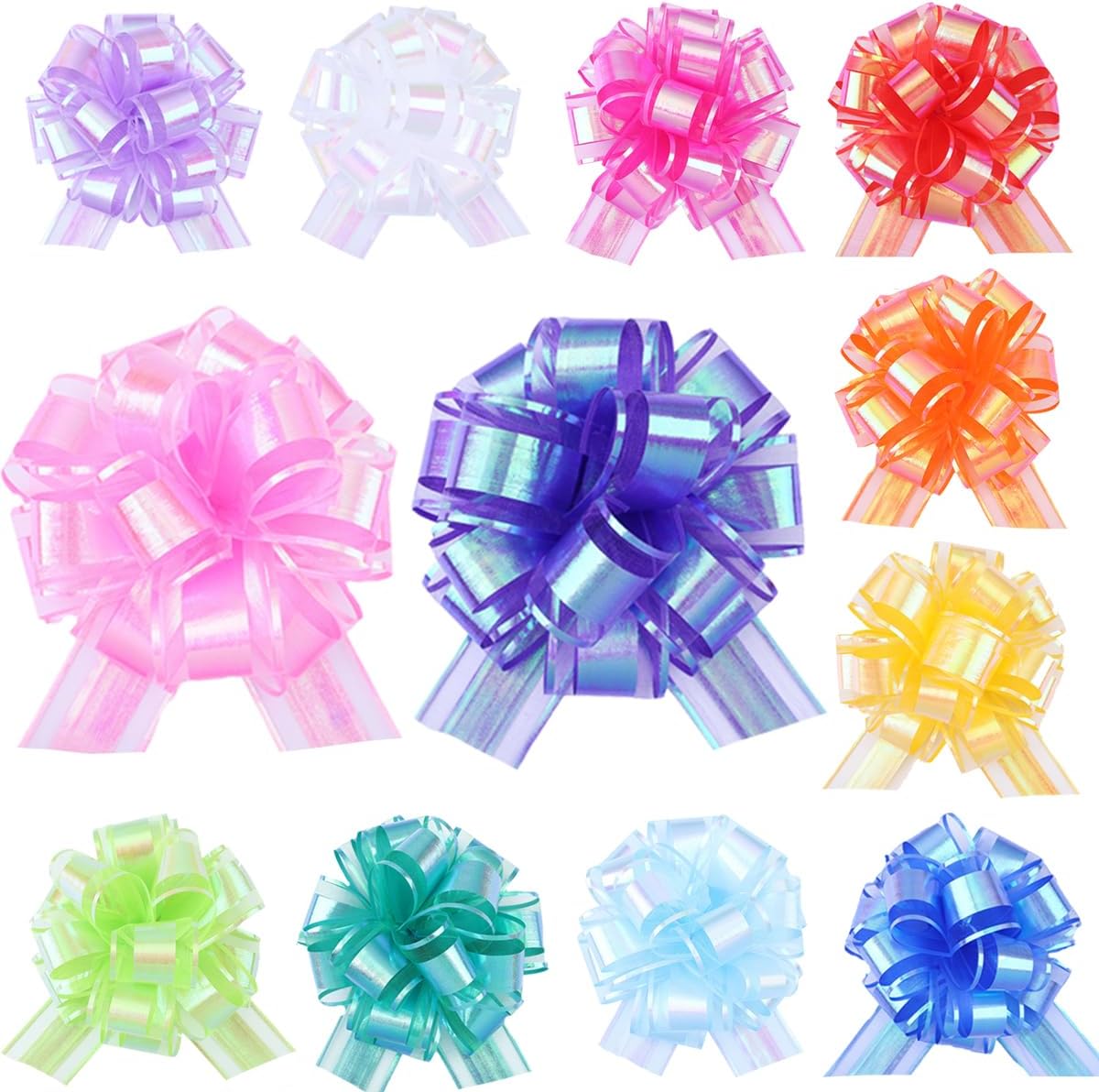 12 Pieces Laser Pull Bows 6 Inch Gift Wrapping Pull Bows with Ribbon for Christmas Presents Wedding
