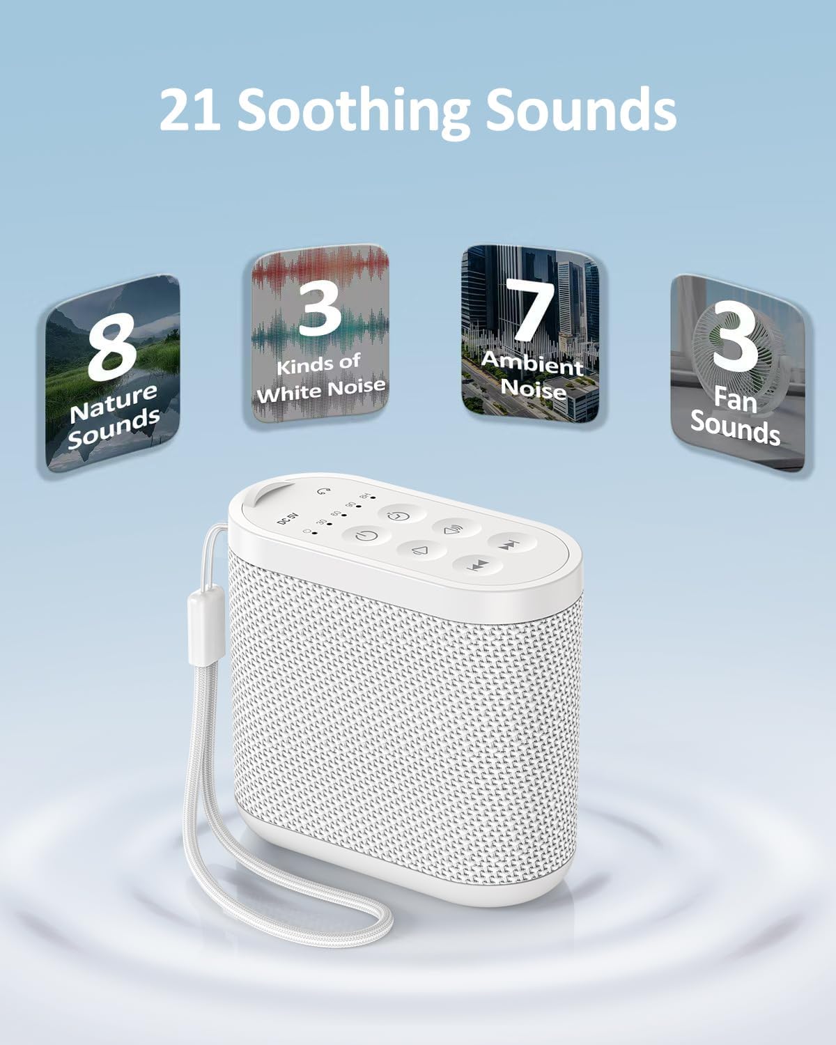 Portable Travel Sound Machine for Adults, Baby Sleeping - White Noise Machine：Rechargeable Battery