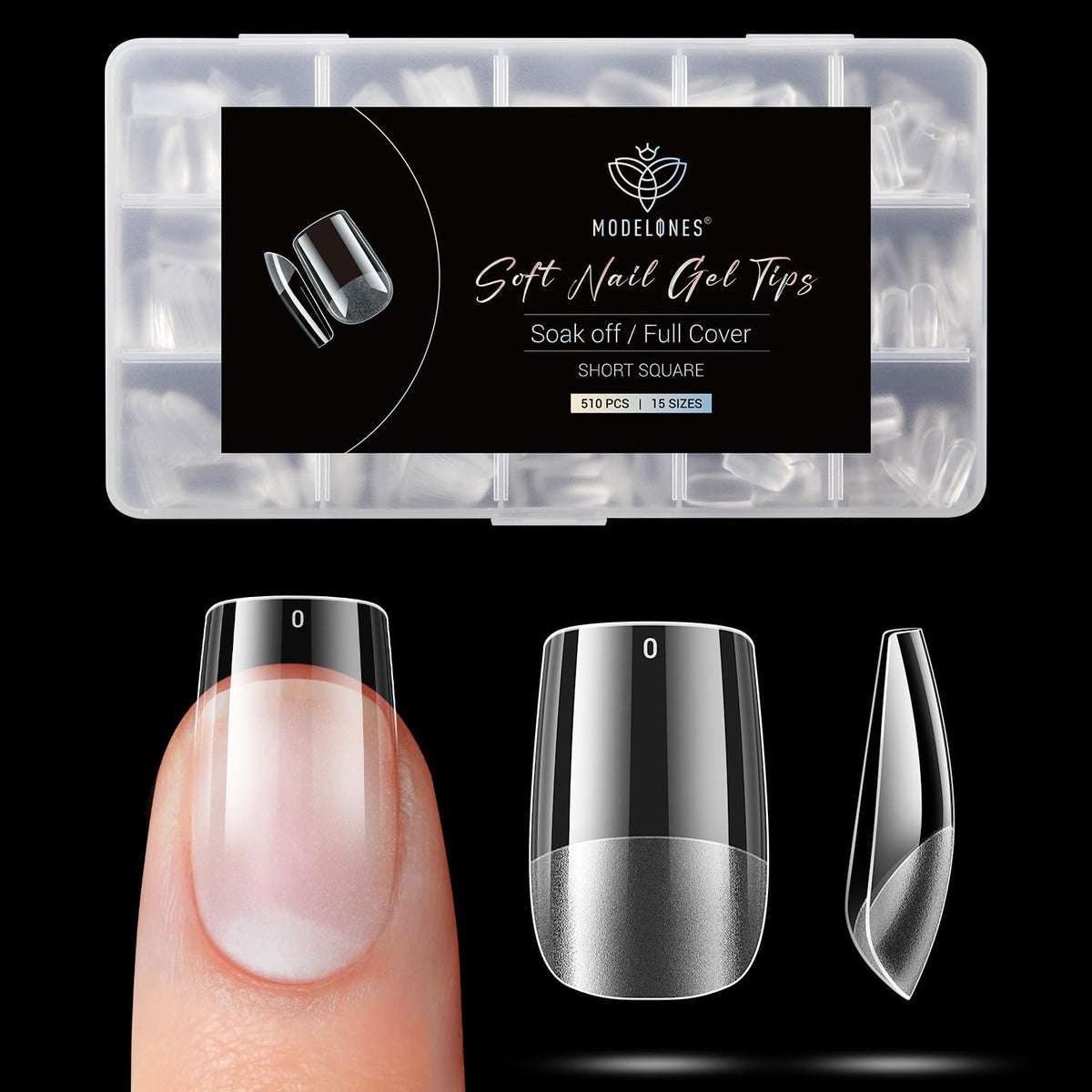Modelones Short Square Fake Nail Tips - 510Pcs Gel Tips Pre-shaped Half Matte Full Cover Clear