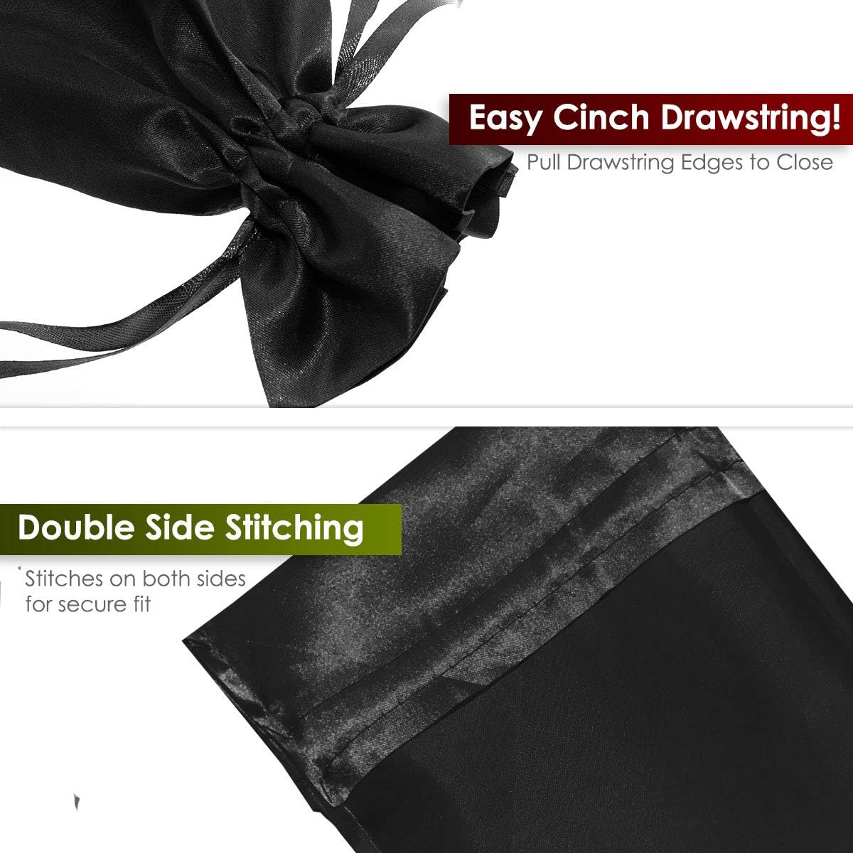 6" x 9" Black Satin Gift Bags, Jewelry Bags, Wedding Favor Drawstring Bags Baby Shower Christmas 50