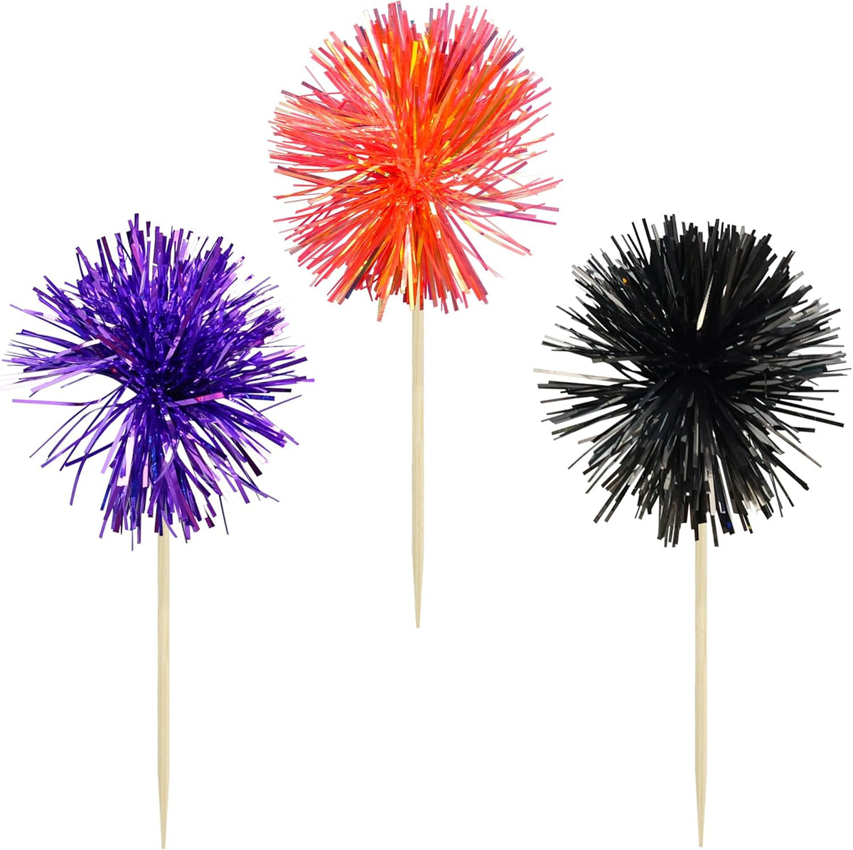 Gyufise 30Pcs Foil Firework Cupcake Toppers Sparkle Tinsel Cake Toppers Tinsel Drink Cake