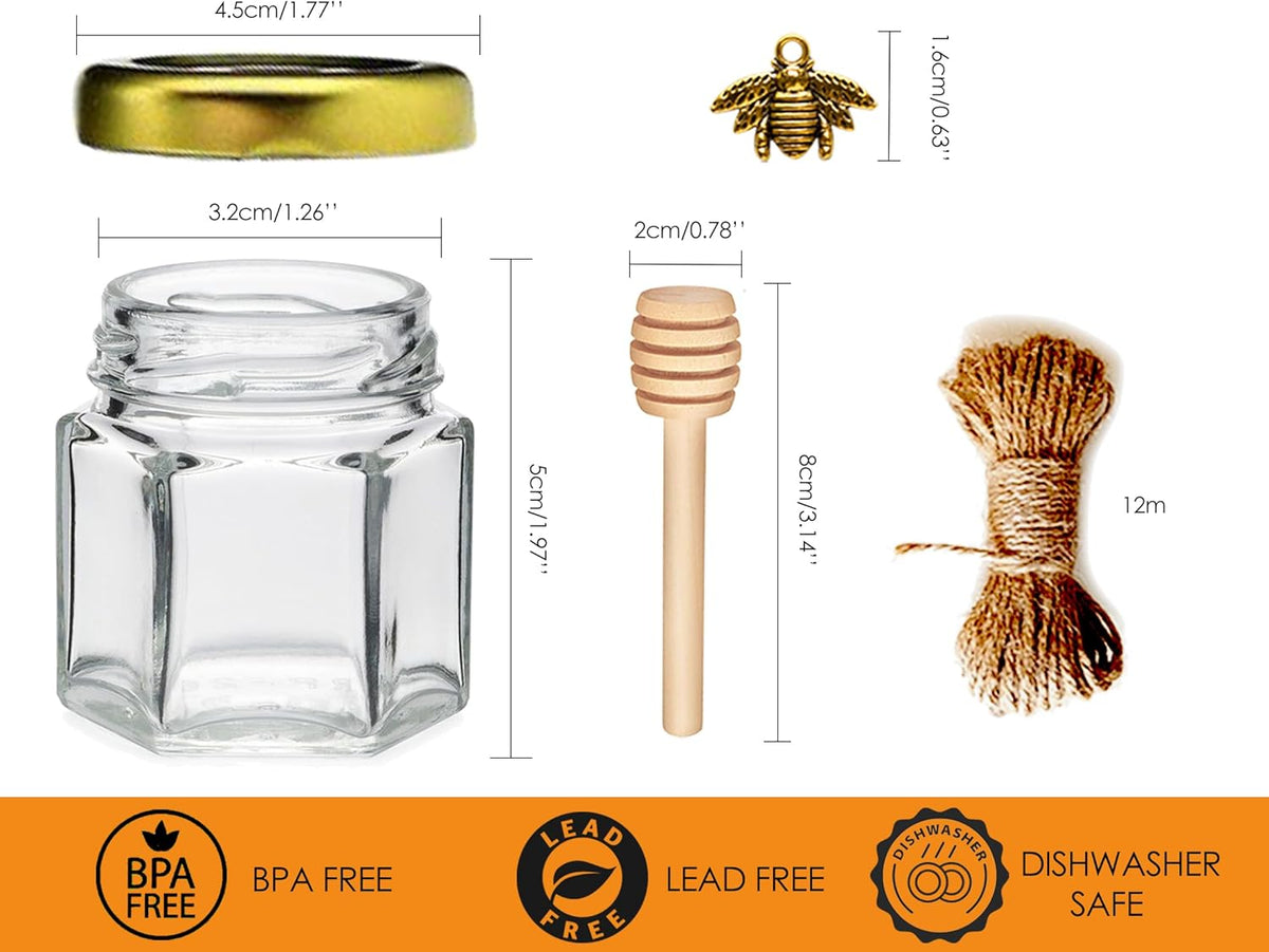 Adabocute Honey Pot, Mini Honey Jars with Dipper, Glass Honey Jars Baby Shower Favors, Party Favors